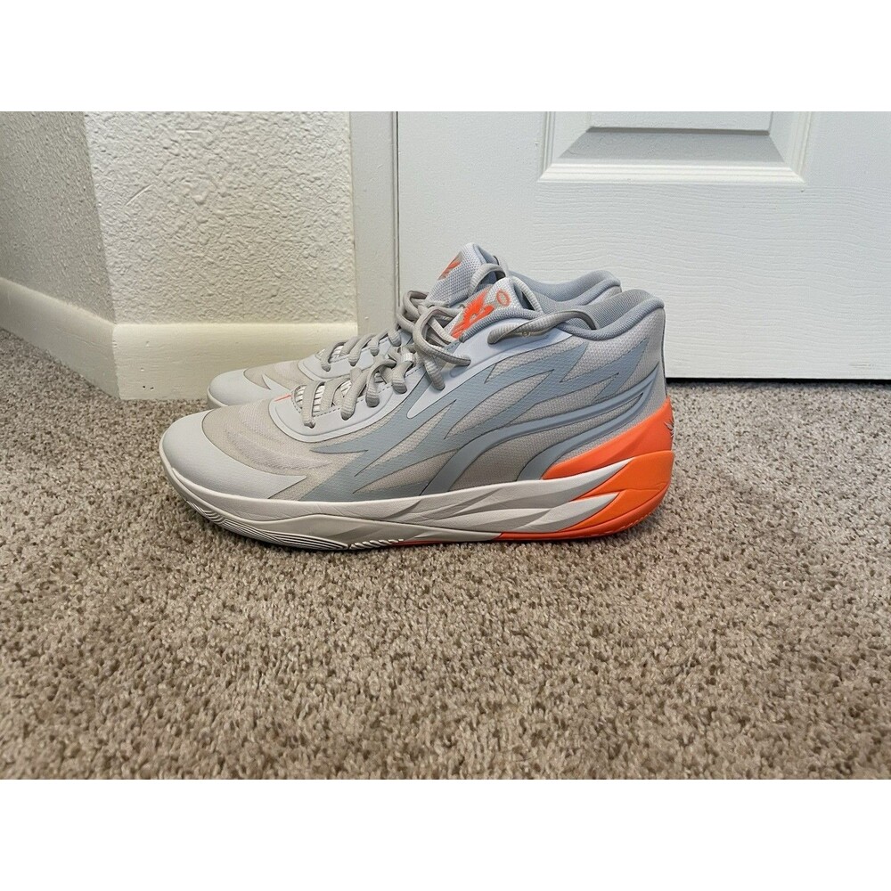 PUMA MB.02 MELO Gray Orange Athletic Sneakers Mens 13 Mesh Lace Up